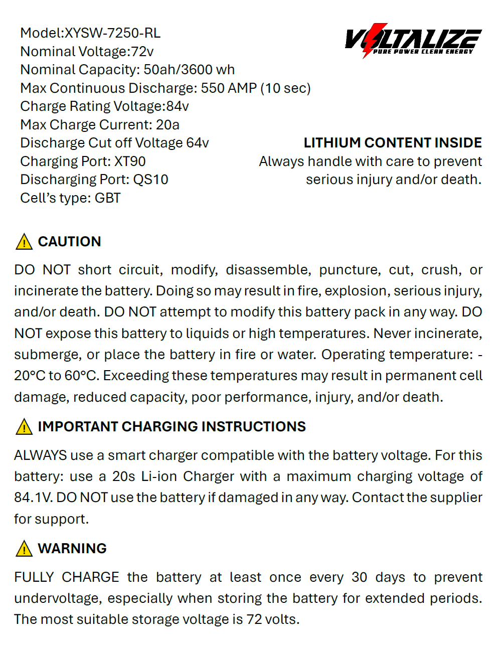 72v50ah BMS550a Sur Ron